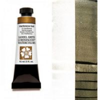 Daniel Smith 284640003 Extra Fine Watercolor 15ml Interference Gold; These paints are a go to for many professional watercolorists, featuring stunning colors; Artists seeking a quality watercolor with a wide array of colors and effects; This line offers Lightfastness, color value, tinting strength, clarity, vibrancy, undertone, particle size, density, viscosity; Dimensions 0.76" x 1.17" x 3.29"; Weight 0.06 lbs; UPC 743162009947 (DANIELSMITH284640003 DANIELSMITH-284640003 WATERCOLOR) 