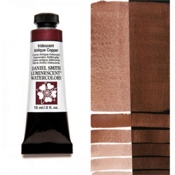 Daniel Smith 284640009 Extra Fine Watercolor 15ml Iridescent Antique Copper; These paints are a go to for many professional watercolorists, featuring stunning colors; Artists seeking a quality watercolor with a wide array of colors and effects; This line offers Lightfastness, color value, tinting strength, clarity, vibrancy, undertone, particle size, density, viscosity; Dimensions 0.76