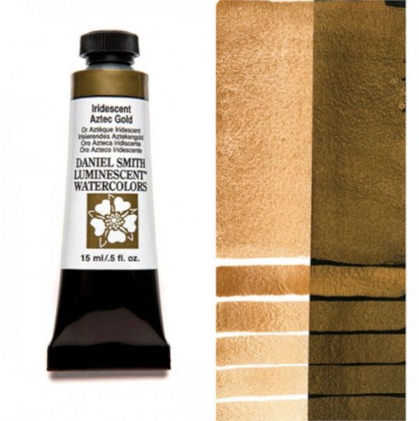 Daniel Smith 284640012 Extra Fine Watercolor 15ml Iridescent Aztec Gold; These paints are a go to for many professional watercolorists, featuring stunning colors; Artists seeking a quality watercolor with a wide array of colors and effects; This line offers Lightfastness, color value, tinting strength, clarity, vibrancy, undertone, particle size, density, viscosity; Dimensions 0.76