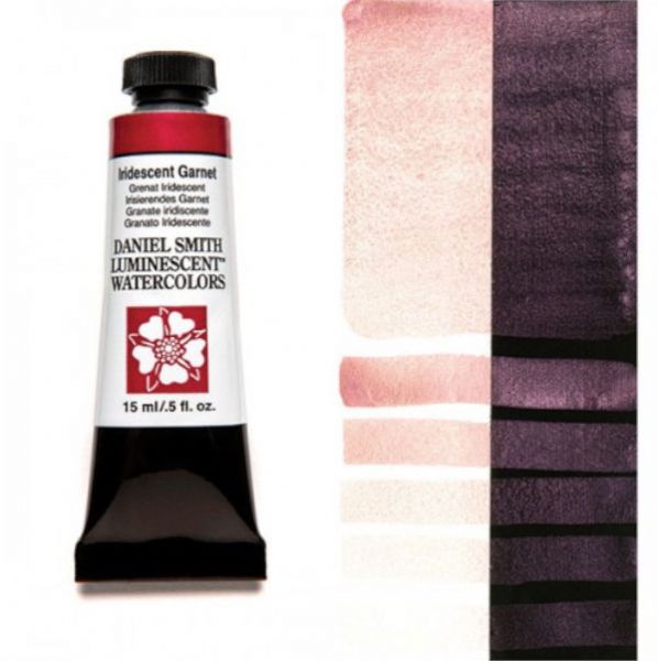 Daniel Smith 284640028 Extra Fine Watercolor 15ml Iridescent Garnet; These paints are a go to for many professional watercolorists, featuring stunning colors; Artists seeking a quality watercolor with a wide array of colors and effects; This line offers Lightfastness, color value, tinting strength, clarity, vibrancy, undertone, particle size, density, viscosity; Dimensions 0.76