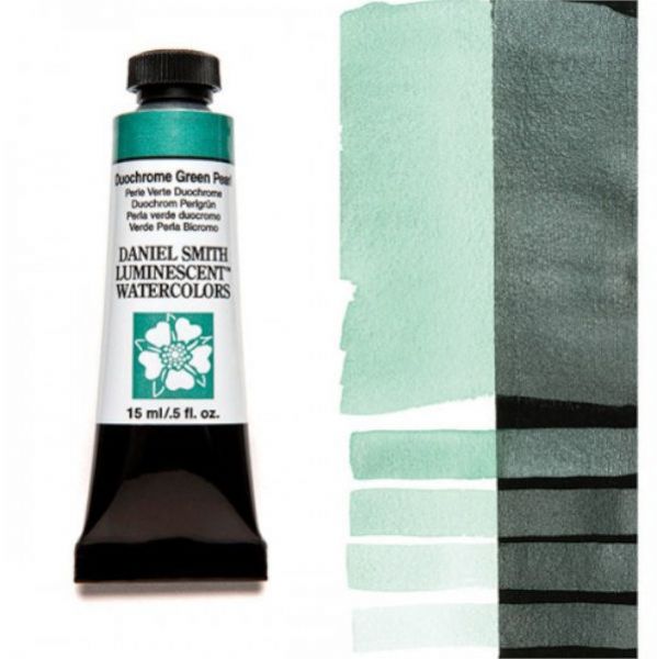 Daniel Smith 284640040 Extra Fine Watercolor 15ml Duochrome Green Pearl; These paints are a go to for many professional watercolorists, featuring stunning colors; Artists seeking a quality watercolor with a wide array of colors and effects; This line offers Lightfastness, color value, tinting strength, clarity, vibrancy, undertone, particle size, density, viscosity; Dimensions 0.76