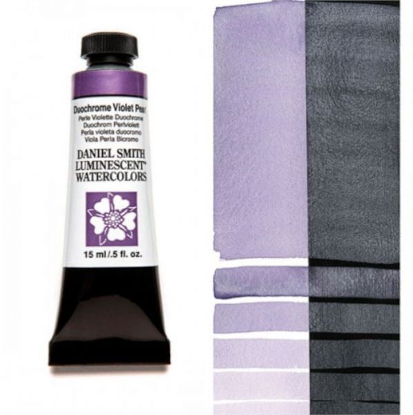 Daniel Smith 284640041 Extra Fine Watercolor 15ml Duochrome Violet Pearl; These paints are a go to for many professional watercolorists, featuring stunning colors; Artists seeking a quality watercolor with a wide array of colors and effects; This line offers Lightfastness, color value, tinting strength, clarity, vibrancy, undertone, particle size, density, viscosity; Dimensions 0.76