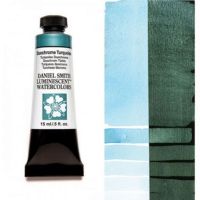 Daniel Smith 284640043 Extra Fine Watercolor 15ml Duochrome Turquoise; These paints are a go to for many professional watercolorists, featuring stunning colors; Artists seeking a quality watercolor with a wide array of colors and effects; This line offers Lightfastness, color value, tinting strength, clarity, vibrancy, undertone, particle size, density, viscosity; Dimensions 0.76" x 1.17" x 3.29"; Weight 0.06 lbs; UPC 743162018031 (DANIELSMITH284640043 DANIELSMITH-284640043 WATERCOLOR) 