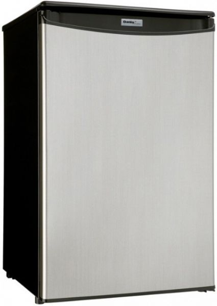 Danby DAR044A5BSLDD Compact Refrigerator with 2.5 Adjustable Glass Shelves, 4.4 cu. ft.Total Capacity, Interior light, Energy Star compliant, Automatic defrost, Smooth back design, Mechanical thermostat, Integrated door handle, Reversible door hinge, Scratch resistent worktop, Spotless steel door finish, Vegetable crisper and cover, CanStor beverage dispensing system, UPC 067638999359, Stainless Look Finish, Black Cabinet  (DAR044A5BSLDD DAR-044A5-BSLDD DAR 044A5 BSLDD)