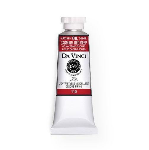 Da Vinci DAV110 Artists' Oil Color Paint 37ml Cadmium Red Deep; All permanent with the highest resistance to fading; This collection of professional oil colors is formulated with the finest raw materials from around the world and is the only brand made using 100% ASTM pigments; Soft and creamy consistency using pure and refined linseed oil; Conforms to ASTM-4302; UPC 643822110405 (DA-VINCI-DAV110 DA-VINCI-110 DAV-110 DAVINCI-110 PAINTING)