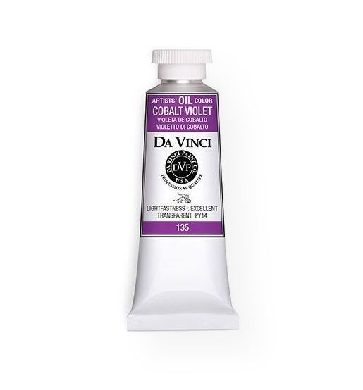 Da Vinci DAV135 Artists' Oil Color Paint 37ml Cobalt Violet; All permanent with the highest resistance to fading; This collection of professional oil colors is formulated with the finest raw materials from around the world and is the only brand made using 100% ASTM pigments; Soft and creamy consistency using pure and refined linseed oil; Conforms to ASTM-4302; UPC 643822135408 (DA-VINCI-DAV135 DA-VINCI-135 DAV-135 DAVINCI-135 PAINTING)