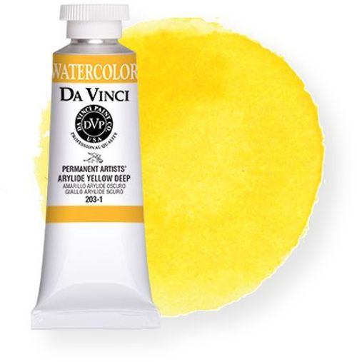 Da Vinci DAV203-1 Artists Watercolor Paint 37ml Arylide Yellow Deep; All Da Vinci watercolors have been reformulated with improved rewetting properties and are now the most pigmented watercolor in the world; Expect high tinting strength, maximum light fastness, very vibrant colors, and an unbelievable value; UPC 643822203138 (DAV203-1 DAV2031 WATERCOLOR-DAV203-1 DAVINCIDAV203-1 DAVINCI-DAV203-1 DAVINCI-DAV2031 ALVIN)