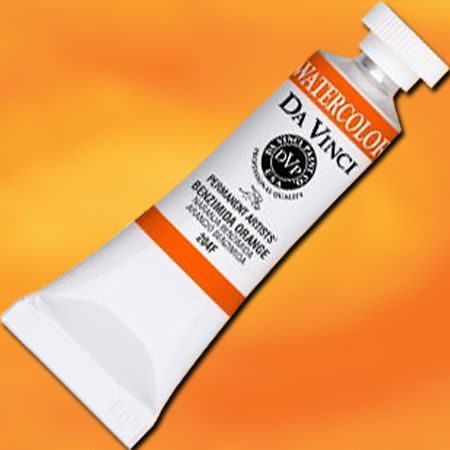 Da Vinci DAV204F Artists', Watercolor Paint 15ml Benzimida Orange; All Da Vinci watercolors have been reformulated with improved rewetting properties and are now the most pigmented watercolor in the world; Expect high tinting strength, maximum light-fastness, very vibrant colors, and an unbelievable value;  UPC 643822204159 (DAVINCI DAV204F DA VINCI ALVIN BENZIMIDA ORANGE)