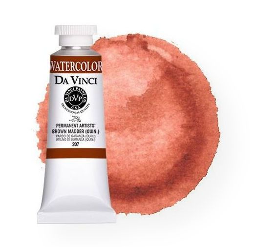 Da Vinci DAV207 Artists' Watercolor Paint 37ml Brown Madder; All Da Vinci watercolors have been reformulated with improved rewetting properties and are now the most pigmented watercolor in the world; Expect high tinting strength, maximum light-fastness, very vibrant colors, and an unbelievable value; Transparency rating: T=transparent, ST=semitransparent, O=opaque, SO=semi-opaque; Sold per unit; UPC 643822207372 (DAVINCI207 DA-VINCI-DAV207 DAV-207 PAINTING ALVIN)