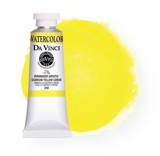 Da Vinci DAV218 Artists' Watercolor Paint 37ml Cadmium Yellow Lemon; All Da Vinci watercolors have been reformulated with improved rewetting properties and are now the most pigmented watercolor in the world; Expect high tinting strength, maximum light-fastness, very vibrant colors, and an unbelievable value; Transparency rating: T=transparent, ST=semitransparent, O=opaque, SO=semi-opaque; UPC 643822218378  (DA-VINCI-218 DAVINCI218 PAINTING ALVIN)