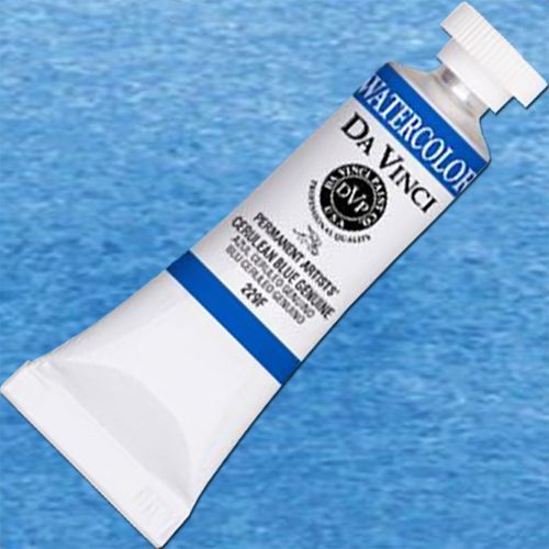 Da Vinci DAV229F Artists', Watercolor Paint 15ml Cerulean Blue; All Da Vinci watercolors have been reformulated with improved rewetting properties and are now the most pigmented watercolor in the world; Expect high tinting strength, maximum light-fastness, very vibrant colors, and an unbelievable value;  UPC 643822229152 (DAVINCI DAV229F DA VINCI ALVIN CERULEAN BLUE)