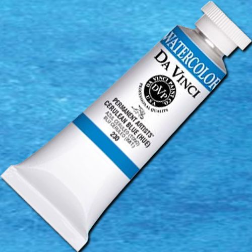 Da Vinci DAV230 Artists', Watercolor Paint 37ml Cerulean Blue Hue; All Da Vinci watercolors have been reformulated with improved rewetting properties and are now the most pigmented watercolor in the world; Expect high tinting strength, maximum light-fastness, very vibrant colors, and an unbelievable value;  UPC 643822230370 (DAVINCI DAV230 DA VINCI ALVIN CERULEAN BLUE HUE)