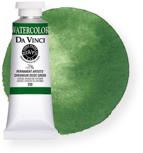 Da Vinci DAV232 Artists Watercolor Paint 37ml Chromium Oxide Green; All Da Vinci watercolors have been reformulated with improved rewetting properties and are now the most pigmented watercolor in the world; Expect high tinting strength, maximum light fastness, very vibrant colors, and an unbelievable value; UPC 643822232374 (DAV232 DAV-232 WATERCOLOR-DAV232 DAVINCIDAV232 DAVINCI-DAV232 DAVINCI-DAV232 ALVIN)