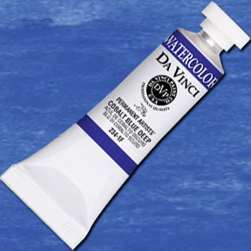Da Vinci DAV234-1F Artists', Watercolor Paint 15ml Cobalt Blue Deep; All Da Vinci watercolors have been reformulated with improved rewetting properties and are now the most pigmented watercolor in the world; Expect high tinting strength, maximum light-fastness, very vibrant colors, and an unbelievable value;  UPC 643822234118 (DAVINCI DAV2341F DAV234-1F DA VINCI ALVIN COBALT BLUE DEEP)
