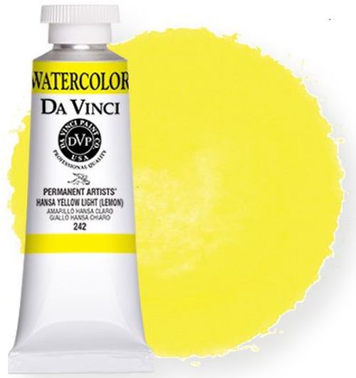 Da Vinci DAV242 Artists Watercolor Paint 37ml Hansa Yellow Light; All Da Vinci watercolors have been reformulated with improved rewetting properties and are now the most pigmented watercolor in the world; Expect high tinting strength, maximum light fastness, very vibrant colors, and an unbelievable value; UPC 643822242373 (239 DAV239 WATERCOLOR-239 DAVINCI239 DAVINCI-239 DAVINCI-DAV-239 ALVIN)