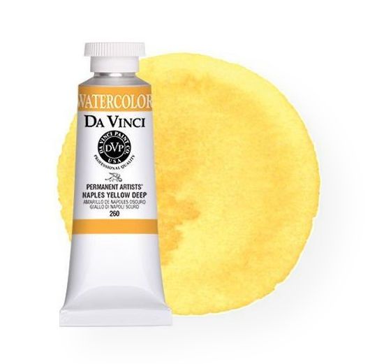 Da Vinci Artists' DAV260 Watercolor Paint 37ml Naples Yellow Deep; All Da Vinci watercolors have been reformulated with improved rewetting properties and are now the most pigmented watercolor in the world; Expect high tinting strength, maximum light-fastness, very vibrant colors, and an unbelievable value; Transparency rating: T=transparent, ST=semitransparent, O=opaque, SO=semi-opaque.Sold by the each.; Shipping Weight; 0.40 lb.; Shipping Dimensions; 4.30 x 3.50 x 1.10 inches; UPC; 643822260377