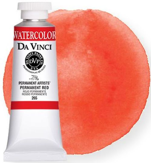 Da Vinci DAV265 Artists Watercolor Paint 37ml Permanent Red; All Da Vinci watercolors have been reformulated with improved rewetting properties and are now the most pigmented watercolor in the world; Expect high tinting strength, maximum light fastness, very vibrant colors, and an unbelievable value; UPC 643822265372 (DAV265 DAV-265 WATERCOLOR-DAV265 DAVINCIDAV265 DAVINCI-DAV265 DAVINCI-DAV-265 ALVIN)