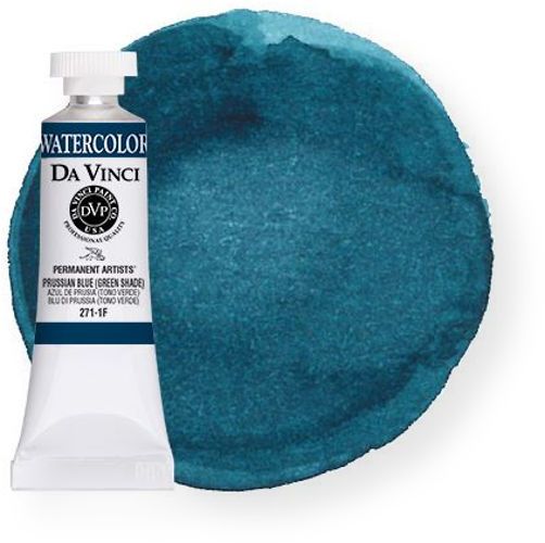 Da Vinci DAV271-1 Artists Watercolor Paint 37ml Prussian Blue Green Shade; All Da Vinci watercolors have been reformulated with improved rewetting properties and are now the most pigmented watercolor in the world; Expect high tinting strength, maximum light fastness, very vibrant colors, and an unbelievable value; UPC 643822271137 (DAV271-1 DAV-271-1 DAV2711 DAVINCIDAV271-1 DAVINCI-DAV271-1 DAVINCI-DAV2711)