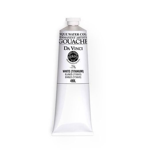 Da Vinci DAV490L Artists' Gouache Opaque Watercolor Titanium White 150ml; Da Vinci's artists' quality opaque watercolors are specially formulated for designers and professionals; Permanent, non-toxic pigments are carefully dispersed in a natural gum to create brilliant colors; Conforms to ASTM D-5724; Lightfastness rating: I = excellent, or II = very good; Sold by the each;  UPC 643822490507 (DA-VINCI-490L DAVINCI-490L ARTISTS-DAV490L PAINTING)