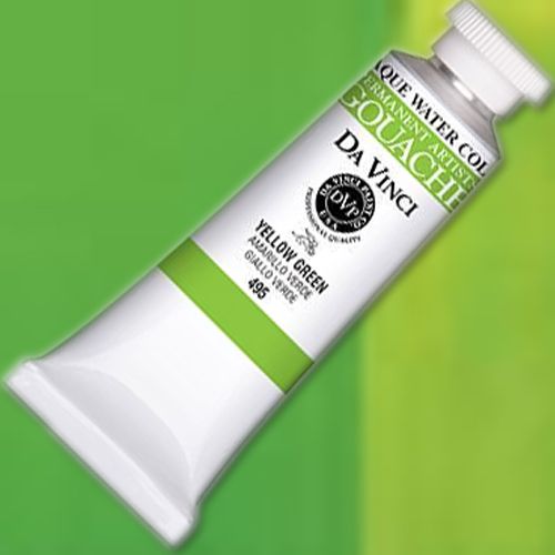 Da Vinci 495 Professional Gouache, 495 Yellow Green, 37 ml; Da Vinci's artists' quality opaque watercolors are specially formulated for designers and professionals; Permanent, non-toxic pigments are carefully dispersed in a natural gum to create brilliant colors; Conforms to ASTM D-5724; Dimensions 4