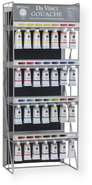 Da Vinci 8D Gouache Opaque Watercolor Paint Display; Da Vincis artists' quality opaque watercolors are specially formulated for designers and professionals; Permanent, non-toxic pigments are carefully dispersed in a natural gum to create brilliant colors; Conforms to ASTM D-5724; (56) 37ml tubes, each of 28 colors; Dimensions 9.5