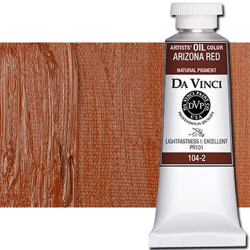 Da Vinci 104-2 Oil Color Paint, 37ml, Arizona Red; All permanent with the highest resistance to fading; This collection of professional oil colors is formulated with the finest raw materials from around the world and is the only brand made using 100 percent ASTM pigments; Soft and creamy consistency using pure and refined linseed oil; Conforms to ASTM-4302; UPC 643822104244 (DA VINCI DAV104-2 104-2 1042 ALVIN ARIZONA RED)