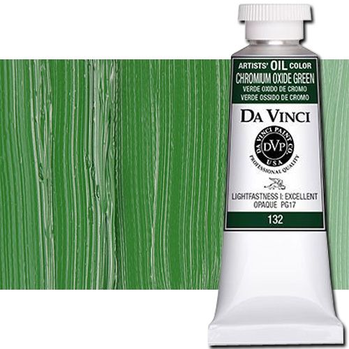 Da Vinci 132 Oil Color Paint, 37ml, Chromium Oxide Green; All permanent with the highest resistance to fading; This collection of professional oil colors is formulated with the finest raw materials from around the world and is the only brand made using 100 percent ASTM pigments; Soft and creamy consistency using pure and refined linseed oil; Conforms to ASTM-4302; UPC 643822132407 (DA VINCI DAV132 132 ALVIN CHROMIUM OXIDE GREEN)