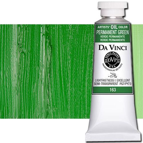 Da Vinci 163 Oil Color Paint, 37ml, Permanent Green; All permanent with the highest resistance to fading; This collection of professional oil colors is formulated with the finest raw materials from around the world and is the only brand made using 100 percent ASTM pigments; Soft and creamy consistency using pure and refined linseed oil; Conforms to ASTM-4302; UPC 643822163401 (DA VINCI DAV163 163 ALVIN PERMANENT GREEN)