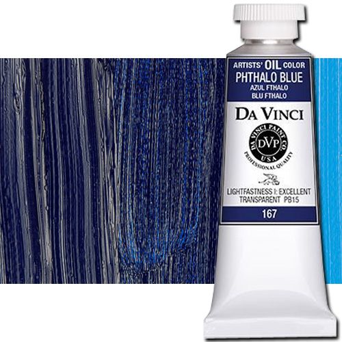 Da Vinci 167 Oil Color Paint, 37ml, Phthalo Blue; All permanent with the highest resistance to fading; This collection of professional oil colors is formulated with the finest raw materials from around the world and is the only brand made using 100 percent ASTM pigments; Soft and creamy consistency using pure and refined linseed oil; Conforms to ASTM-4302; UPC 643822167409 (DA VINCI DAV167 167 ALVIN PHTHALO BLUE)
