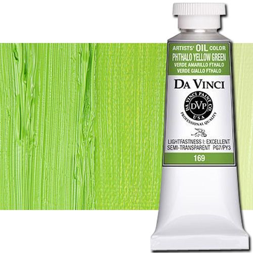 Da Vinci 169 Oil Color Paint, 37ml, Phthalo Yellow Green; All permanent with the highest resistance to fading; This collection of professional oil colors is formulated with the finest raw materials from around the world and is the only brand made using 100 percent ASTM pigments; Soft and creamy consistency using pure and refined linseed oil; Conforms to ASTM-4302; UPC 643822169403 (DA VINCI DAV169 169 ALVIN PHTHALO YELLOW GREEN)