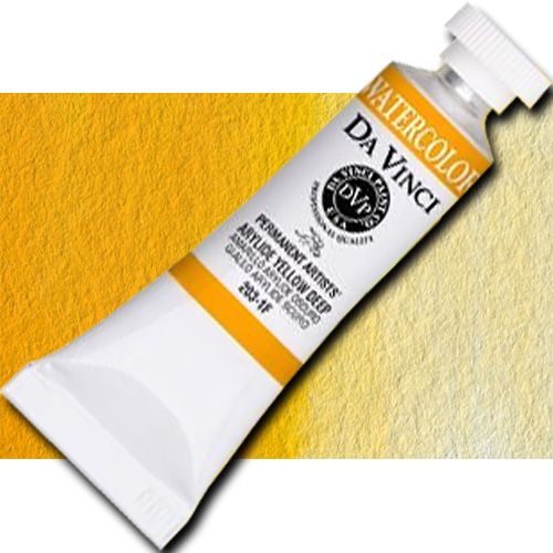 Da Vinci 203-1F Watercolor Paint, 15ml, Arylide Yellow Deep; All Da Vinci watercolors are finely milled with a high concentration of premium pigment and dispersed in the finest quality natural gum; Expect high tinting strength, very good to excellent fade-resistance (Lightfastness I and II), and maximum vibrancy; Use straight from the tube or fill your own watercolor pans and rewet; UPC 643822203114 (DA VINCI 203-1F 203 2031F DAVINCI2031F ALVIN 15ml ARYLIDE YELLOW DEEP)