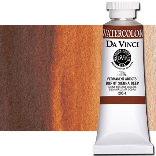 Da Vinci 205-1 Watercolor Paint, 37ml, Burnt Sienna Deep; All Da Vinci watercolors have been reformulated with improved rewetting properties and are now the most pigmented watercolor in the world; Expect high tinting strength, maximum light-fastness, very vibrant colors, and an unbelievable value; Transparency rating: T=transparent, ST=semitransparent, O=opaque, SO=semi-opaque; UPC 643822205132 (DA VINCI DAV205-1 205-1 2051 37ml ALVIN BURNT SIENNA DEEP)