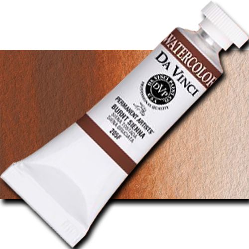 Da Vinci 205F Watercolor Paint, 15ml, Burnt Sienna; All Da Vinci watercolors have been reformulated with improved rewetting properties and are now the most pigmented watercolor in the world; Expect high tinting strength, maximum light-fastness, very vibrant colors, and an unbelievable value; Sold by the each; UPC 643822205F401 (DAVINCI205F DA VINCI 205F WATERCOLOR 15ml BURNT SIENNA)