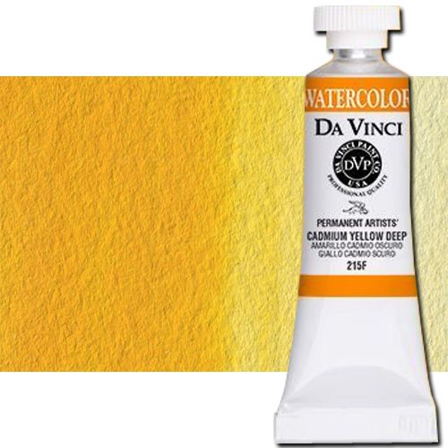 Da Vinci 215F Watercolor Paint, 15ml, Cadmium Yellow Deep; All Da Vinci watercolors have been reformulated with improved rewetting properties and are now the most pigmented watercolor in the world; Expect high tinting strength, maximum light-fastness, very vibrant colors, and an unbelievable value; Transparency rating: T=transparent, ST=semitransparent, O=opaque, SO=semi-opaque; UPC 643822215155 (DA VINCI DAV215F 215F 15ml ALVIN CADMIUM YELLOW DEEP)