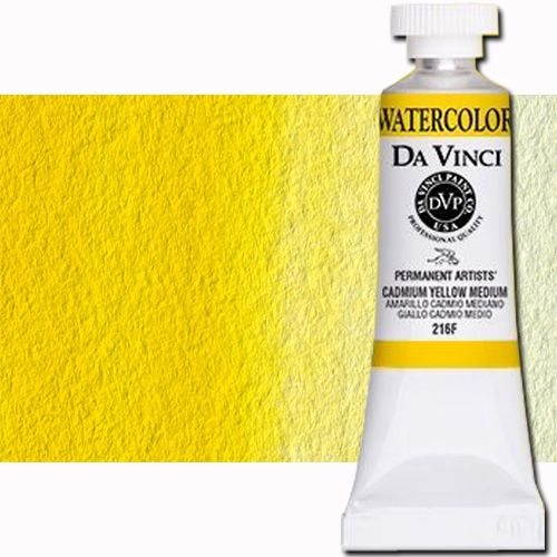 Da Vinci 216F Watercolor Paint, 15ml, Cadmium Yellow Medium; All Da Vinci watercolors have been reformulated with improved rewetting properties and are now the most pigmented watercolor in the world; Expect high tinting strength, maximum light-fastness, very vibrant colors, and an unbelievable value; Transparency rating: T=transparent, ST=semitransparent, O=opaque, SO=semi-opaque; UPC 643822216152 (DA VINCI DAV216F 216F 15ml ALVIN CADMIUM YELLOW MEDIUM)