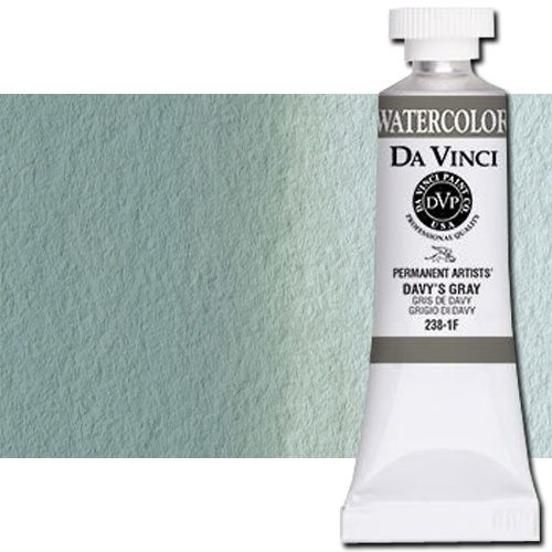 Da Vinci 238-1F Watercolor Paint, 15ml, Davey's Gray; All Da Vinci watercolors have been reformulated with improved rewetting properties and are now the most pigmented watercolor in the world; Expect high tinting strength, maximum light-fastness, very vibrant colors, and an unbelievable value; Transparency rating: T=transparent, ST=semitransparent, O=opaque, SO=semi-opaque; UPC 643822238116 (DA VINCI DAV238-1F 238-1F 2381F 15ml DAVEYS GRAY ALVIN)