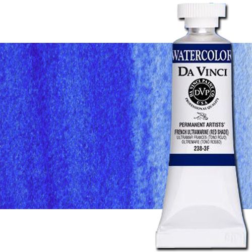 Da Vinci 238-3F Watercolor Paint, 15ml, French Ultramarine; All Da Vinci watercolors have been reformulated with improved rewetting properties and are now the most pigmented watercolor in the world; Expect high tinting strength, maximum light-fastness, very vibrant colors, and an unbelievable value; Transparency rating: T=transparent, ST=semitransparent, O=opaque, SO=semi-opaque; UPC 643822238314 (DA VINCI DAV238-3F 238-3F 2383F 15ml FRENCH ULTRAMARINE ALVIN)