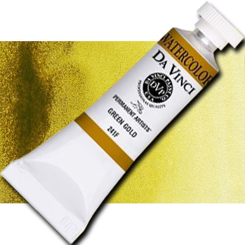 Da Vinci 241F Watercolor Paint, 15ml, Green Gold; All Da Vinci watercolors are finely milled with a high concentration of premium pigment and dispersed in the finest quality natural gum; Expect high tinting strength, very good to excellent fade-resistance (Lightfastness I and II), and maximum vibrancy; Use straight from the tube or fill your own watercolor pans and rewet; UPC 643822241154 (DA VINCI 241F DAVINCI241F ALVIN 15ml GREEN GOLD)