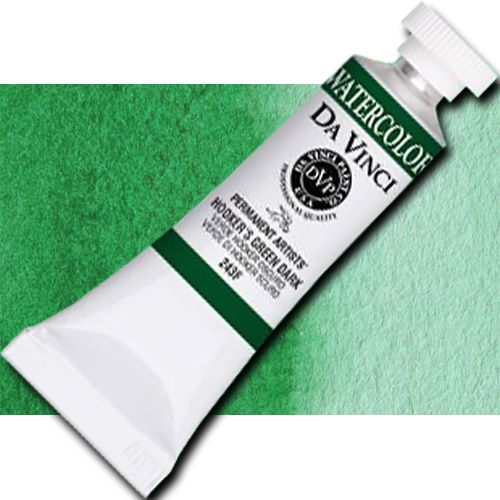 Da Vinci 243F Watercolor Paint, 15ml, Hookers Green Dark; All Da Vinci watercolors are finely milled with a high concentration of premium pigment and dispersed in the finest quality natural gum; Expect high tinting strength, very good to excellent fade-resistance (Lightfastness I and II), and maximum vibrancy; Use straight from the tube or fill your own watercolor pans and rewet; UPC 643822243151 (DA VINCI 243F DAVINCI243F ALVIN 15ml HOOKERS GREEN DARK)