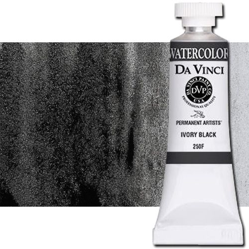 Da Vinci 250F Watercolor Paint, 15ml, Ivory Black; All Da Vinci watercolors have been reformulated with improved rewetting properties and are now the most pigmented watercolor in the world; Expect high tinting strength, maximum light-fastness, very vibrant colors, and an unbelievable value; Transparency rating: T=transparent, ST=semitransparent, O=opaque, SO=semi-opaque; UPC 643822250156 (DA VINCI DAV250F 250F 15ml ALVIN IVORY BLACK)