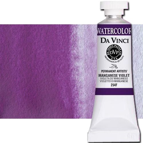 Da Vinci 254F Watercolor Paint, 15ml, Manganese Violet; All Da Vinci watercolors have been reformulated with improved rewetting properties and are now the most pigmented watercolor in the world; Expect high tinting strength, maximum light-fastness, very vibrant colors, and an unbelievable value; Transparency rating: T=transparent, ST=semitransparent, O=opaque, SO=semi-opaque; UPC 643822254154 (DA VINCI DAV254F 254F 15ml ALVIN MANGANESE VIOLET)