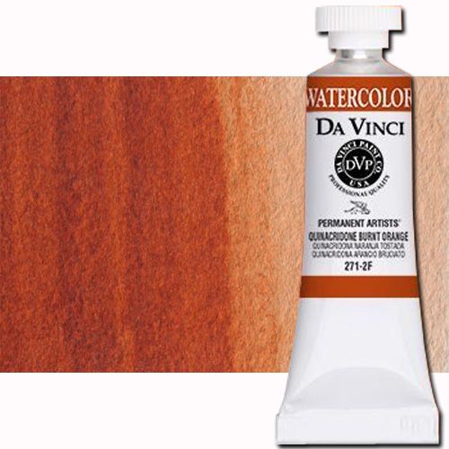 Da Vinci 271-2F Watercolor Paint, 15ml, Quinacridone Burnt Orange; All Da Vinci watercolors have been reformulated with improved rewetting properties and are now the most pigmented watercolor in the world; Expect high tinting strength, maximum light-fastness, very vibrant colors, and an unbelievable value; Transparency rating: T=transparent, ST=semitransparent, O=opaque, SO=semi-opaque; UPC 643822271250 (DA VINCI DAV271-2F 271-2F 2712F 15ml ALVIN QUINACRIDONE BURNT ORANGE)