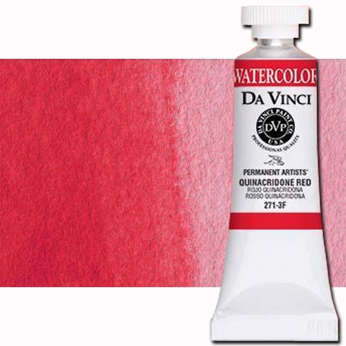 Da Vinci 271-3F Watercolor Paint, 15ml, Quinacridone Red; All Da Vinci watercolors have been reformulated with improved rewetting properties and are now the most pigmented watercolor in the world; Expect high tinting strength, maximum light-fastness, very vibrant colors, and an unbelievable value; Transparency rating: T=transparent, ST=semitransparent, O=opaque, SO=semi-opaque; UPC 643822271311 (DA VINCI DAV271-3F 271-3F 2713F 15ml ALVIN QUINACRIDONE RED)