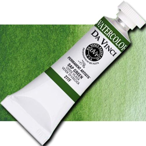 Da Vinci 277F Watercolor Paint, 15ml, Sap Green; All Da Vinci watercolors are finely milled with a high concentration of premium pigment and dispersed in the finest quality natural gum; Expect high tinting strength, very good to excellent fade-resistance (Lightfastness I and II), and maximum vibrancy; Use straight from the tube or fill your own watercolor pans and rewet; UPC 643822277153 (DA VINCI 277F DAVINCI277F ALVIN 15ml SAP GREEN)