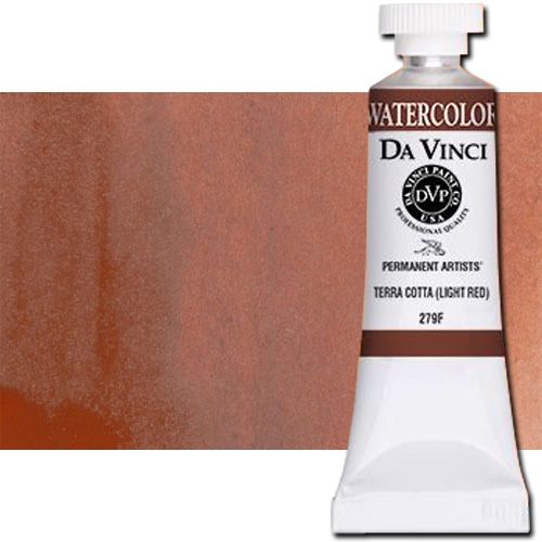 Da Vinci 279F Watercolor Paint, 15ml, Terra Cotta; All Da Vinci watercolors have been reformulated with improved rewetting properties and are now the most pigmented watercolor in the world; Expect high tinting strength, maximum light-fastness, very vibrant colors, and an unbelievable value; Transparency rating: T=transparent, ST=semitransparent, O=opaque, SO=semi-opaque; UPC 643822279157 (DA VINCI DAV279F 279F 15ml ALVIN TERRA COTTA)