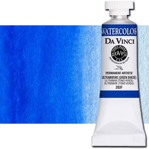 Da Vinci 283F Watercolor Paint, 15ml, Ultramarine Green Shade; All Da Vinci watercolors have been reformulated with improved rewetting properties and are now the most pigmented watercolor in the world; Expect high tinting strength, maximum light-fastness, very vibrant colors, and an unbelievable value; Transparency rating: T=transparent, ST=semitransparent, O=opaque, SO=semi-opaque; UPC 643822283154 (DA VINCI DAV283F 283F 15ml ALVIN ULTRAMARINE GREEN SHADE)