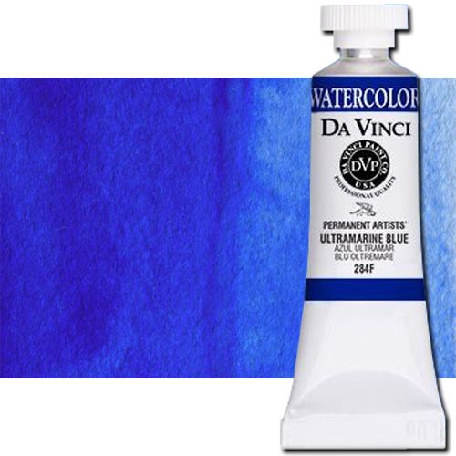 Da Vinci 284F Watercolor Paint, 15ml, Ultramarine Blue; All Da Vinci watercolors have been reformulated with improved rewetting properties and are now the most pigmented watercolor in the world; Expect high tinting strength, maximum light-fastness, very vibrant colors, and an unbelievable value; Transparency rating: T=transparent, ST=semitransparent, O=opaque, SO=semi-opaque; UPC 643822284151 (DA VINCI DAV284F 284F 15ml ALVIN ULTRAMARINE BLUE)