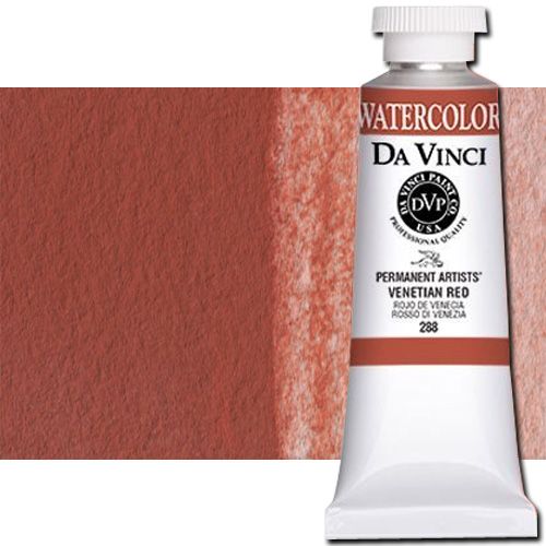 Da Vinci 288 Watercolor Paint, 37ml, Venetian Red; All Da Vinci watercolors have been reformulated with improved rewetting properties and are now the most pigmented watercolor in the world; Expect high tinting strength, maximum light-fastness, very vibrant colors, and an unbelievable value; Transparency rating: T=transparent, ST=semitransparent, O=opaque, SO=semi-opaque; UPC 643822288371 (DA VINCI DAV288 288 37ml VENETIAN RED)