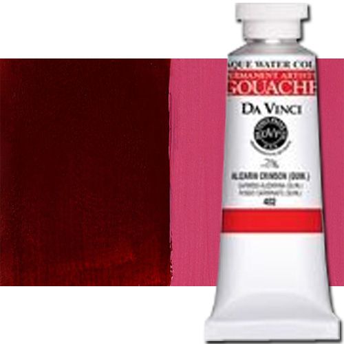 Da Vinci 402 Gouache Opaque, Watercolor, 37ml, Alizarin Crimson; Da Vinci's artists' quality opaque watercolors are specially formulated for designers and professionals; Permanent, non-toxic pigments are carefully dispersed in a natural gum to create brilliant colors; Conforms to ASTM D-5724; Lightfastness rating: I = excellent, or II = very good; Sold by the each; Dimensions 4.00