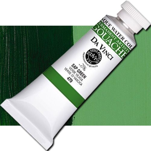 Da Vinci 479 Gouache Opaque, Watercolor, 37ml, Sap Green; Da Vinci's artists' quality opaque watercolors are specially formulated for designers and professionals; Permanent, non-toxic pigments are carefully dispersed in a natural gum to create brilliant colors; Conforms to ASTM D-5724; Lightfastness rating: I = excellent, or II = very good; Sold by the each; Dimensions 4.00